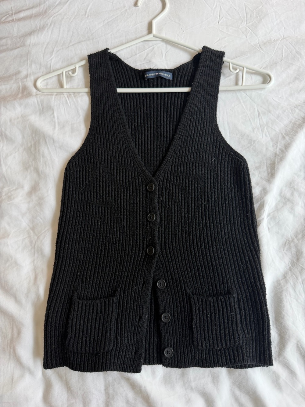 Brandy Melville Black Ribbed Button-Up Top
